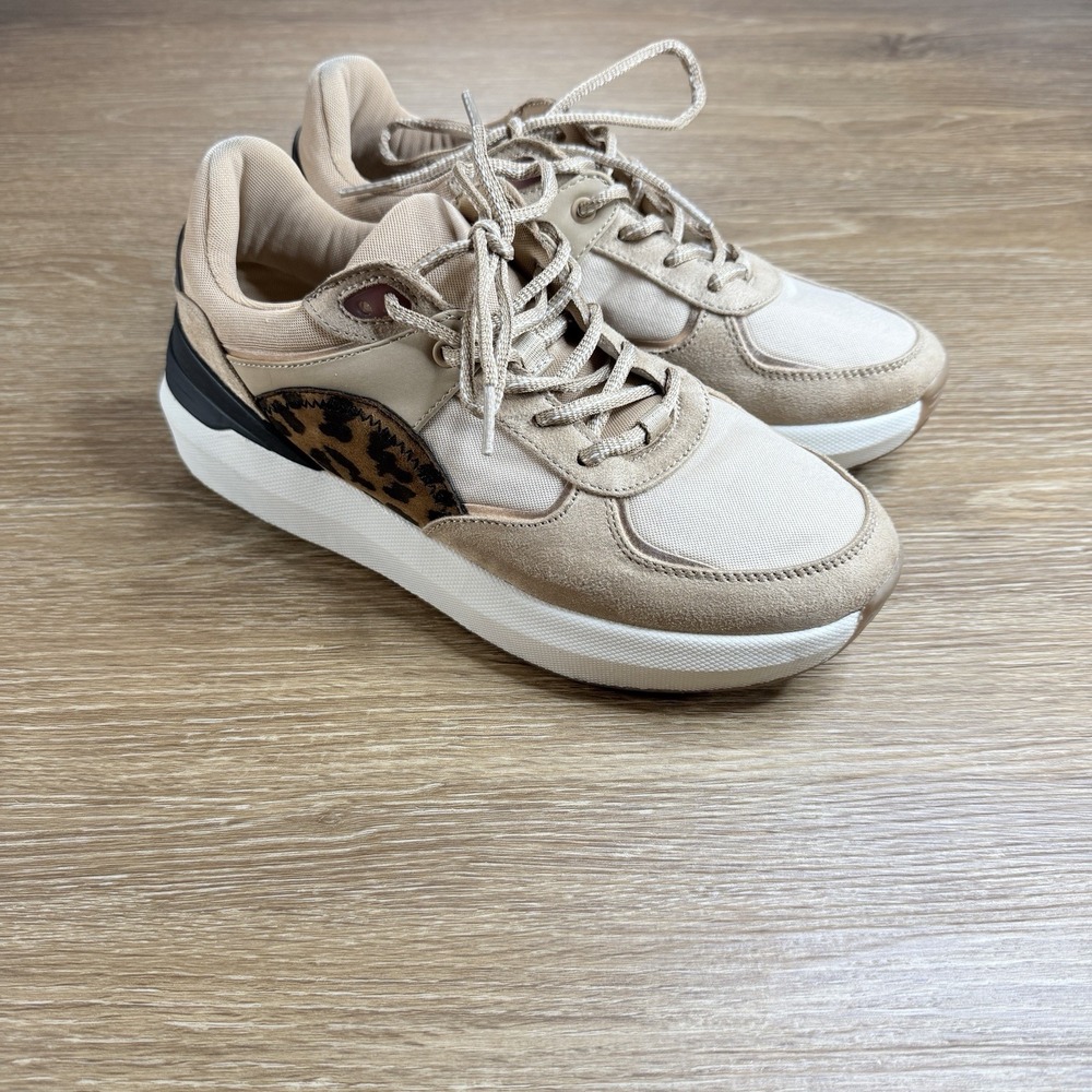 Zara Chunky Platform Sneakers Leopard Accent Beige Lace Up Women's EU 40 US 9